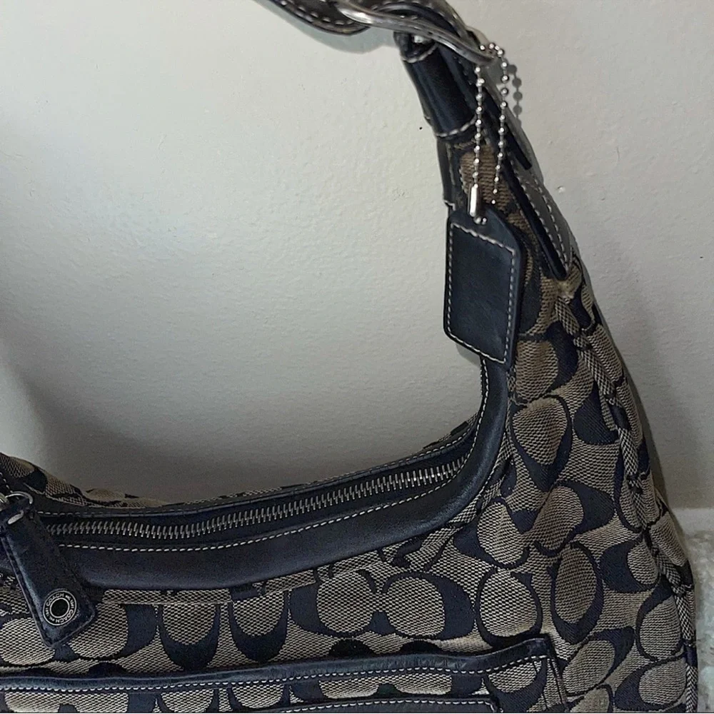 Coach Signature Black and Tan Hobo Bag